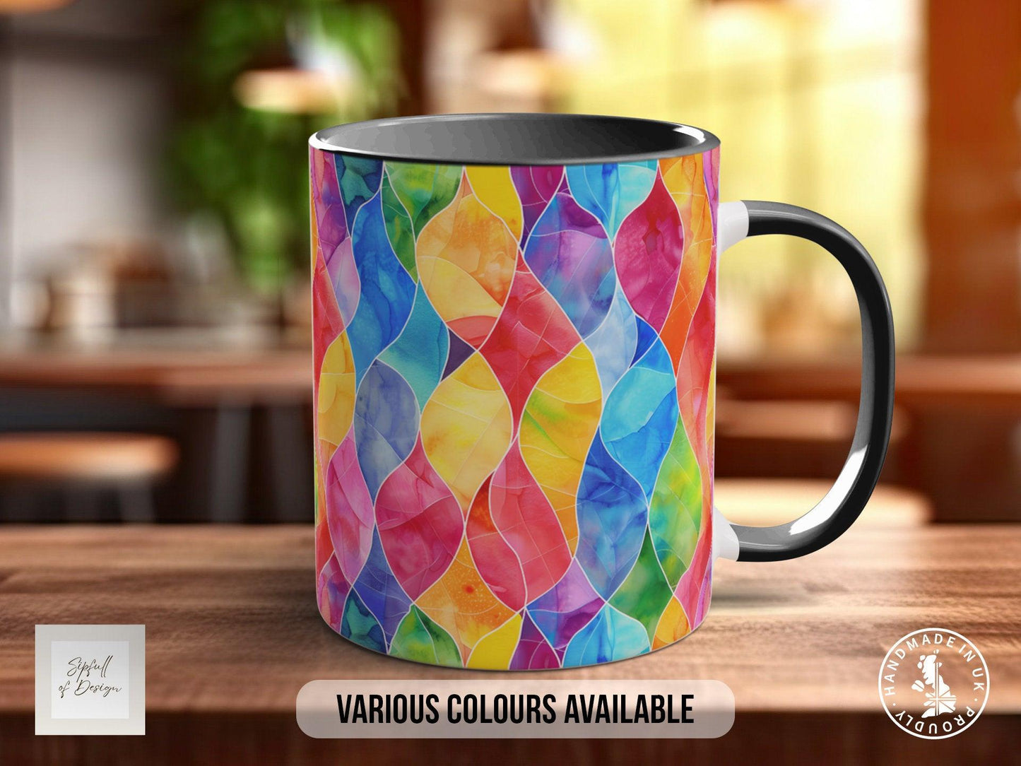 Watercolour Rainbow Stained Glass Pattern Full Wrap Coloured Art Mug - Design 3