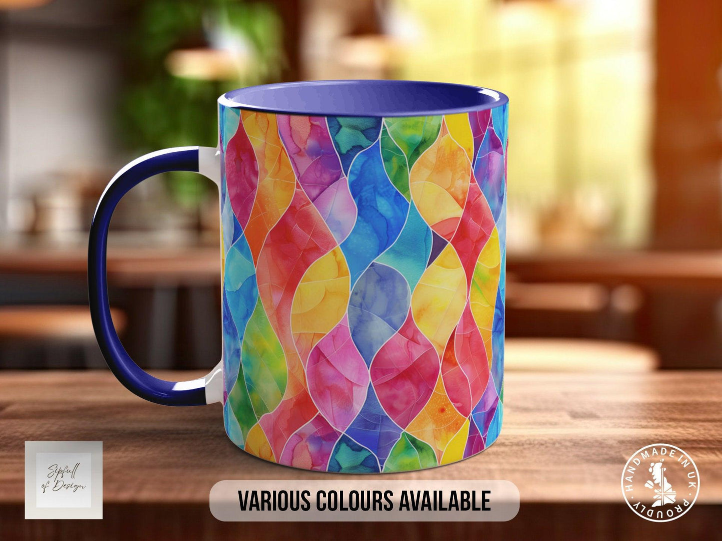 Watercolour Rainbow Stained Glass Pattern Full Wrap Coloured Art Mug - Design 3