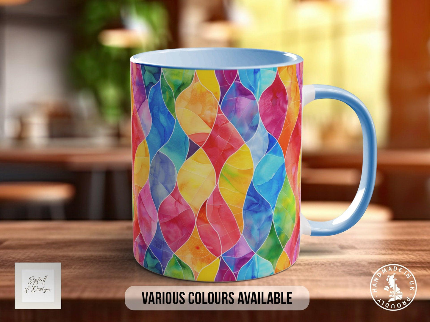 Watercolour Rainbow Stained Glass Pattern Full Wrap Coloured Art Mug - Design 3