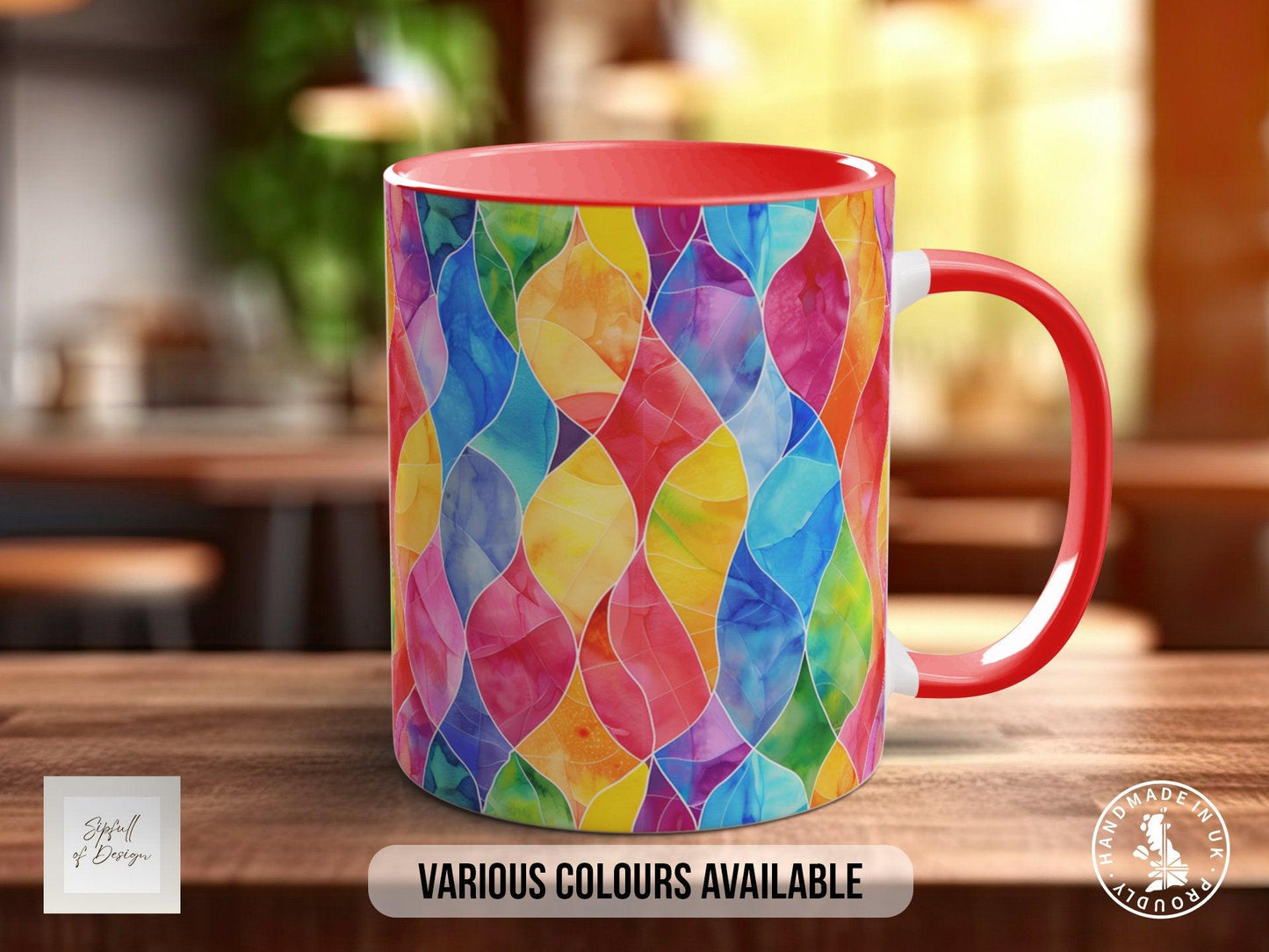 Watercolour Rainbow Stained Glass Pattern Full Wrap Coloured Art Mug - Design 3