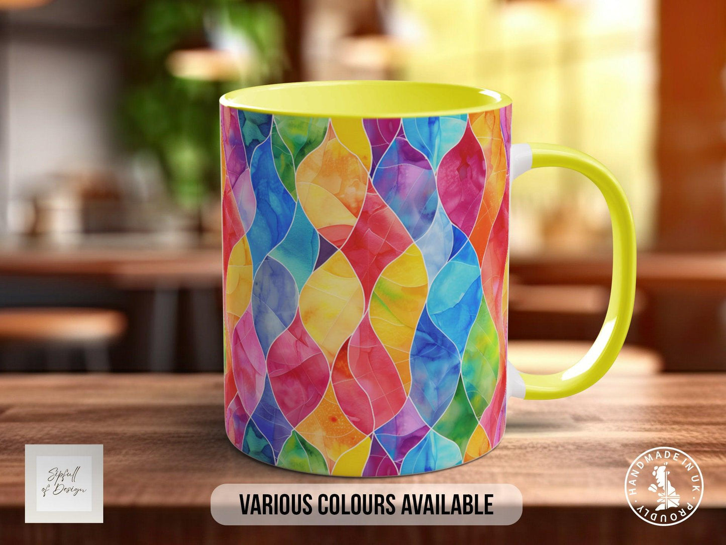 Watercolour Rainbow Stained Glass Pattern Full Wrap Coloured Art Mug - Design 3