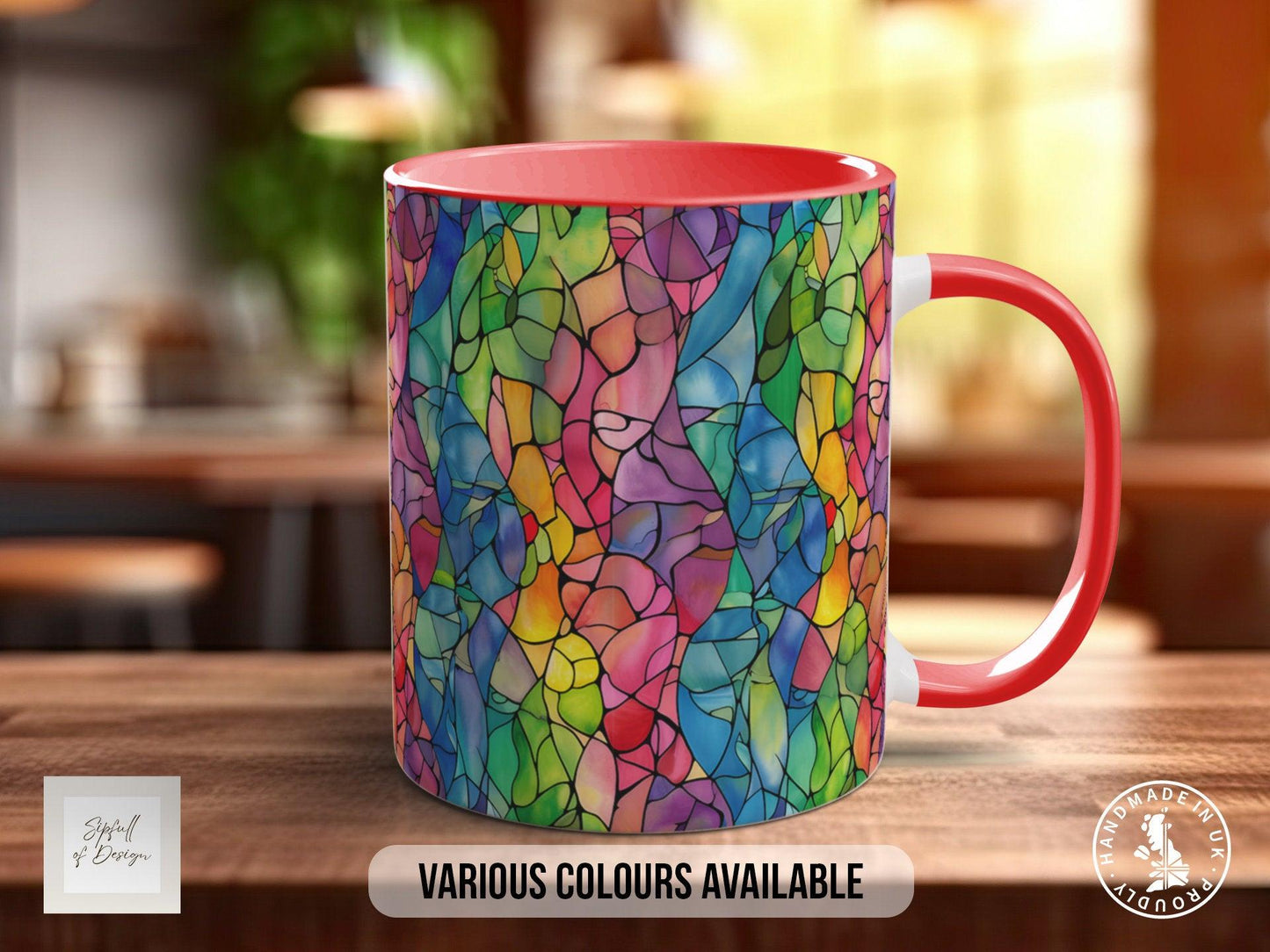 Watercolour Rainbow Stained Glass Pattern Full Wrap Coloured Art Mug - Design 4