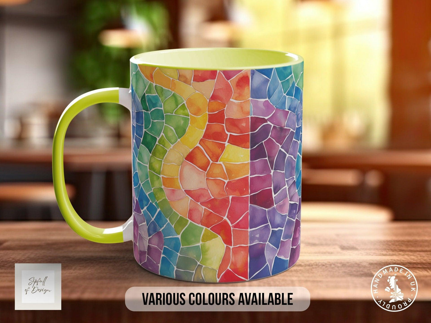 Watercolour Rainbow Stained Glass Pattern Full Wrap Coloured Art Mug - Design 5