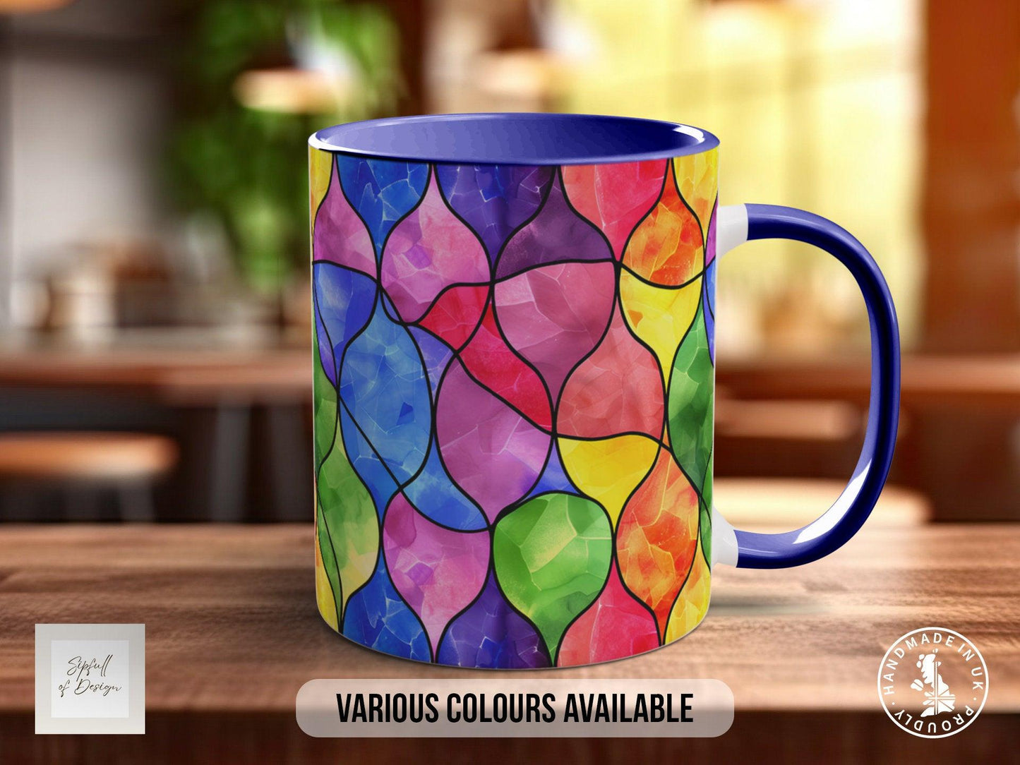 Watercolour Rainbow Stained Glass Pattern Full Wrap Coloured Art Mug - Design 7