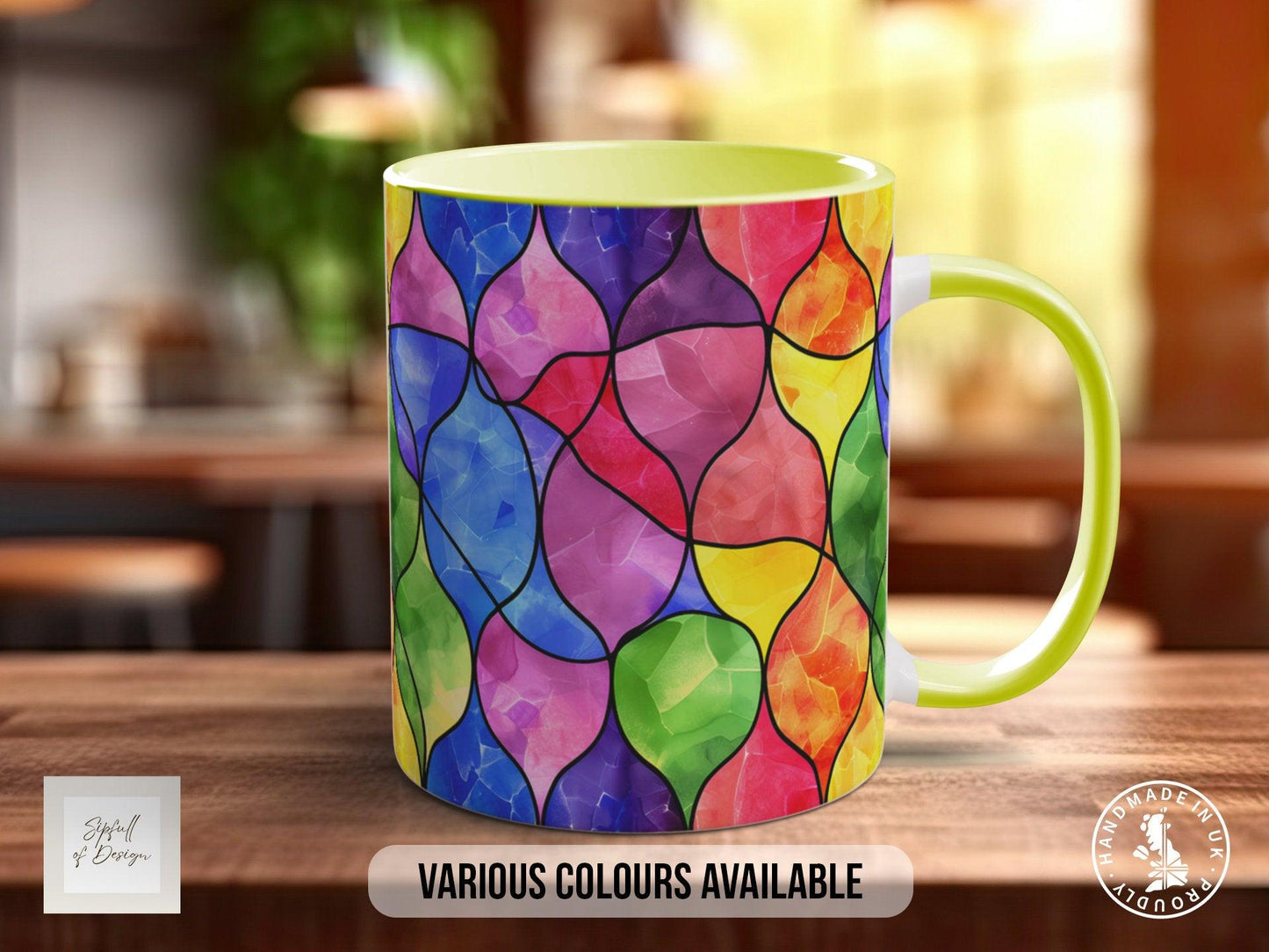 Watercolour Rainbow Stained Glass Pattern Full Wrap Coloured Art Mug - Design 7