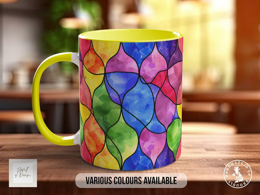 Watercolour Rainbow Stained Glass Pattern Full Wrap Coloured Art Mug - Design 7