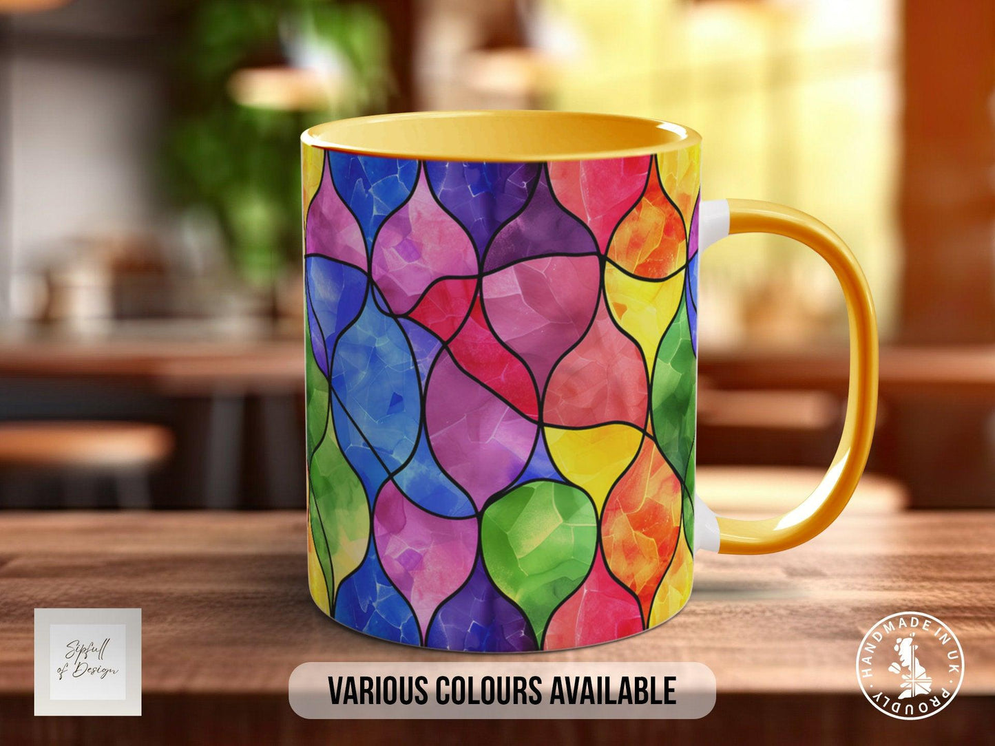 Watercolour Rainbow Stained Glass Pattern Full Wrap Coloured Art Mug - Design 7