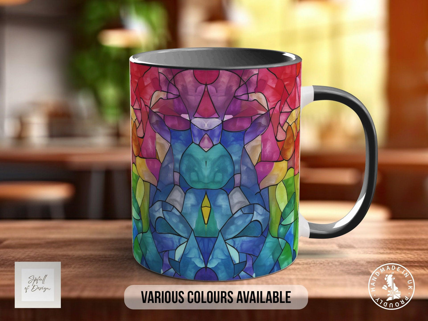 Watercolour Rainbow Stained Glass Pattern Full Wrap Coloured Art Mug - Design 8