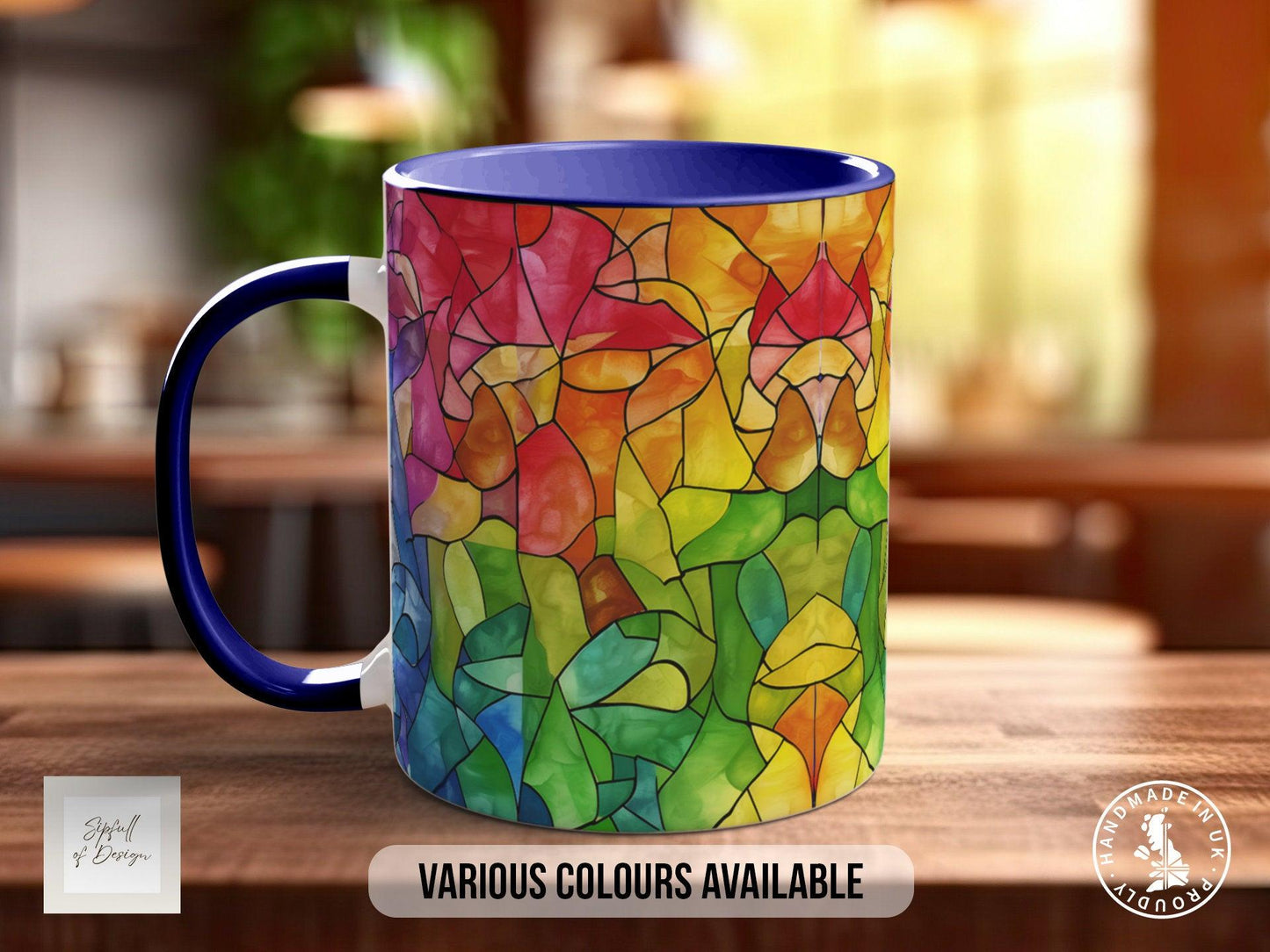 Watercolour Rainbow Stained Glass Pattern Full Wrap Coloured Art Mug - Design 8