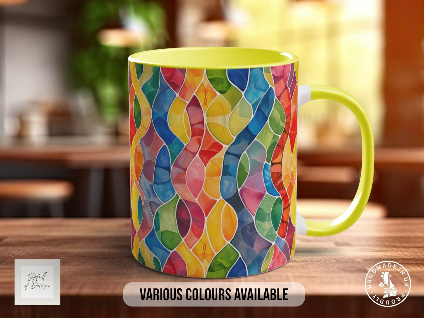 Watercolour Rainbow Stained Glass Pattern Full Wrap Coloured Art Mug - Design 9