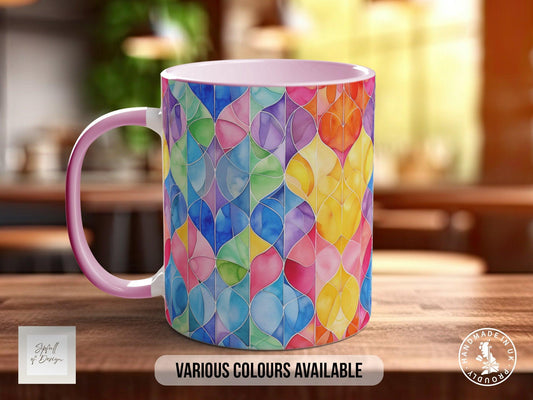 Watercolour Rainbow Stained Glass Pattern Full Wrap Coloured Art Mug - Design 10