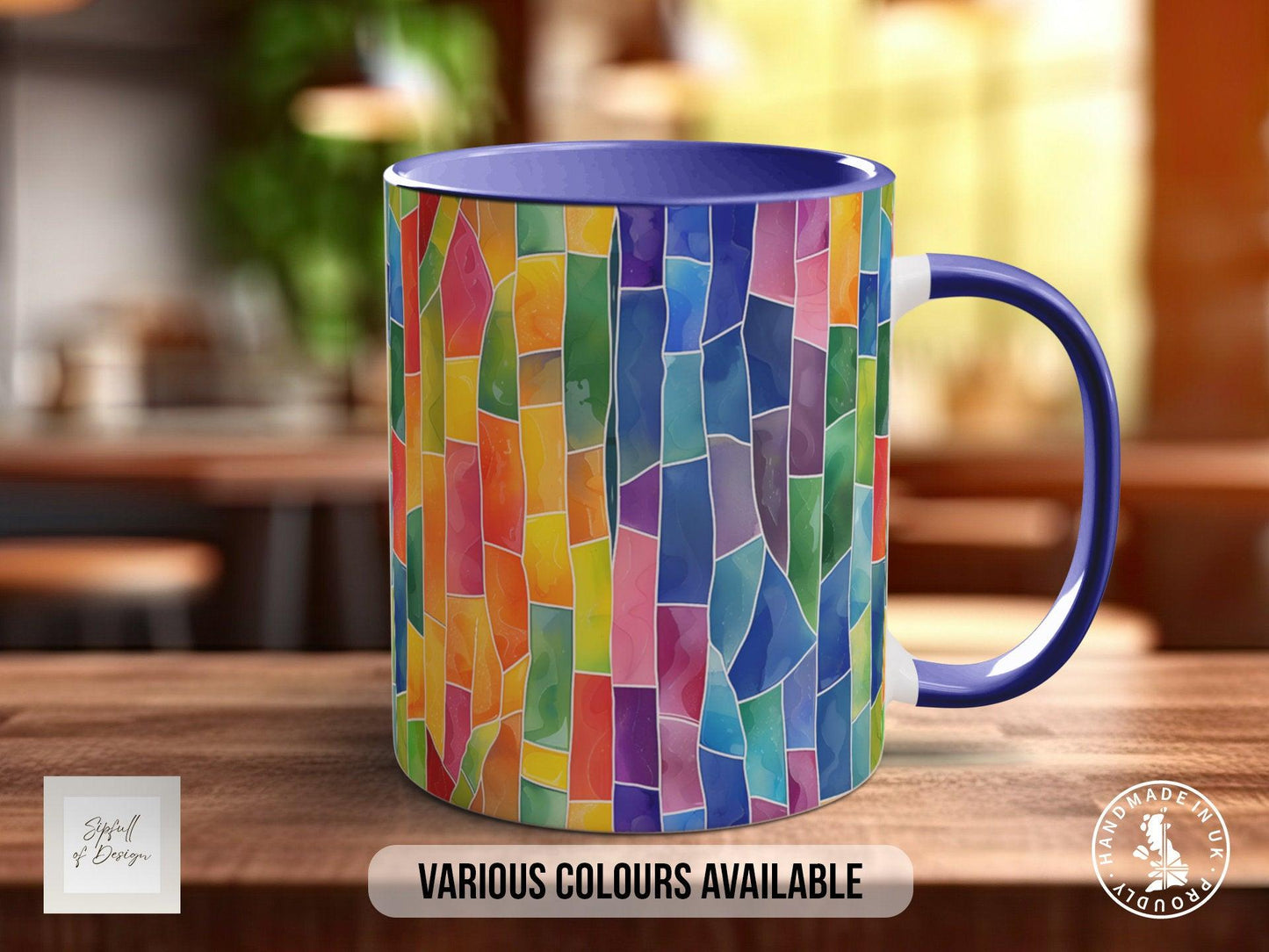 Watercolour Rainbow Stained Glass Pattern Full Wrap Coloured Art Mug - Design 11