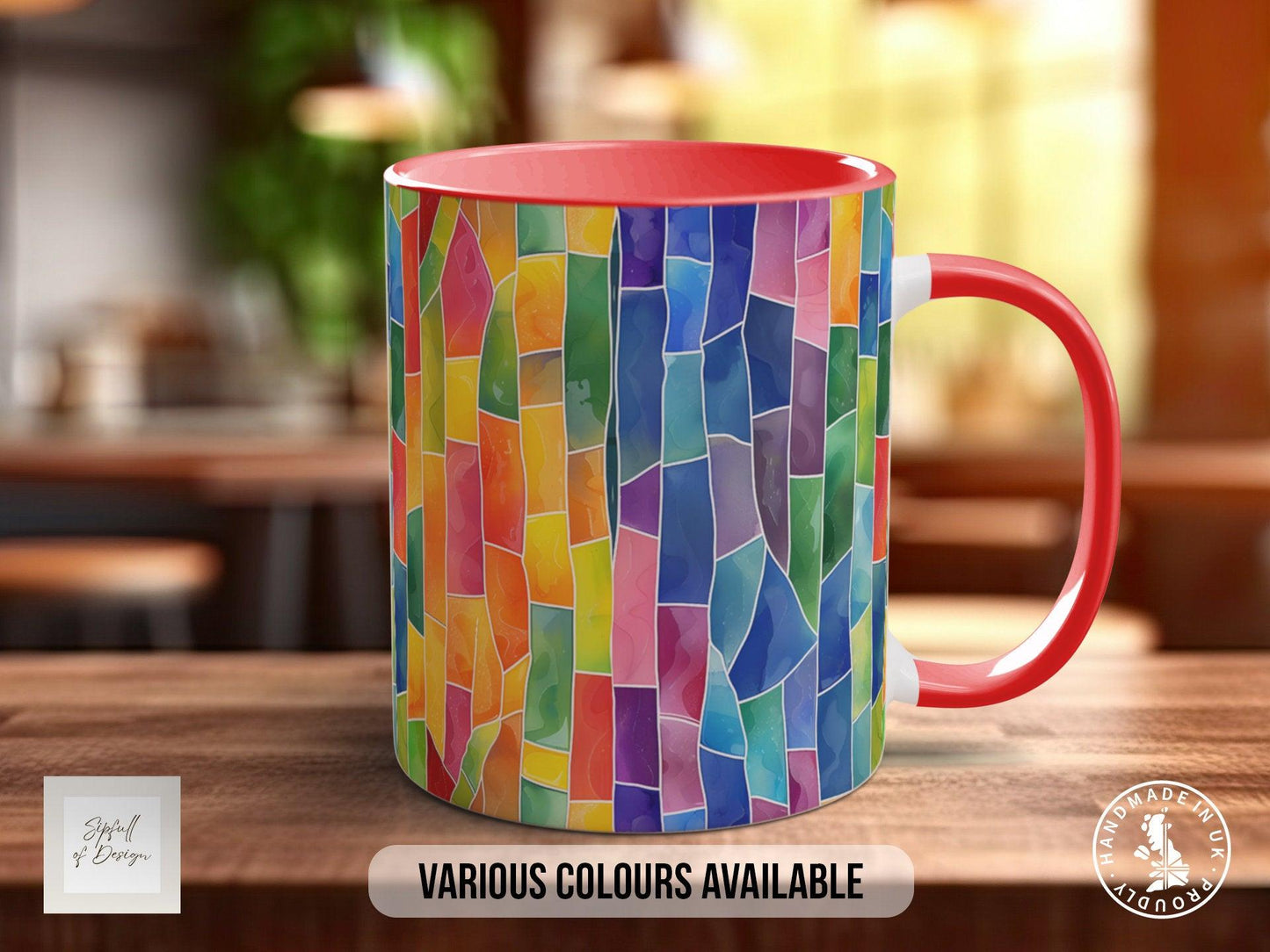 Watercolour Rainbow Stained Glass Pattern Full Wrap Coloured Art Mug - Design 11