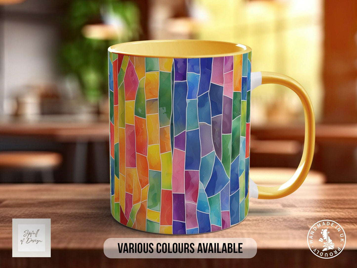 Watercolour Rainbow Stained Glass Pattern Full Wrap Coloured Art Mug - Design 11