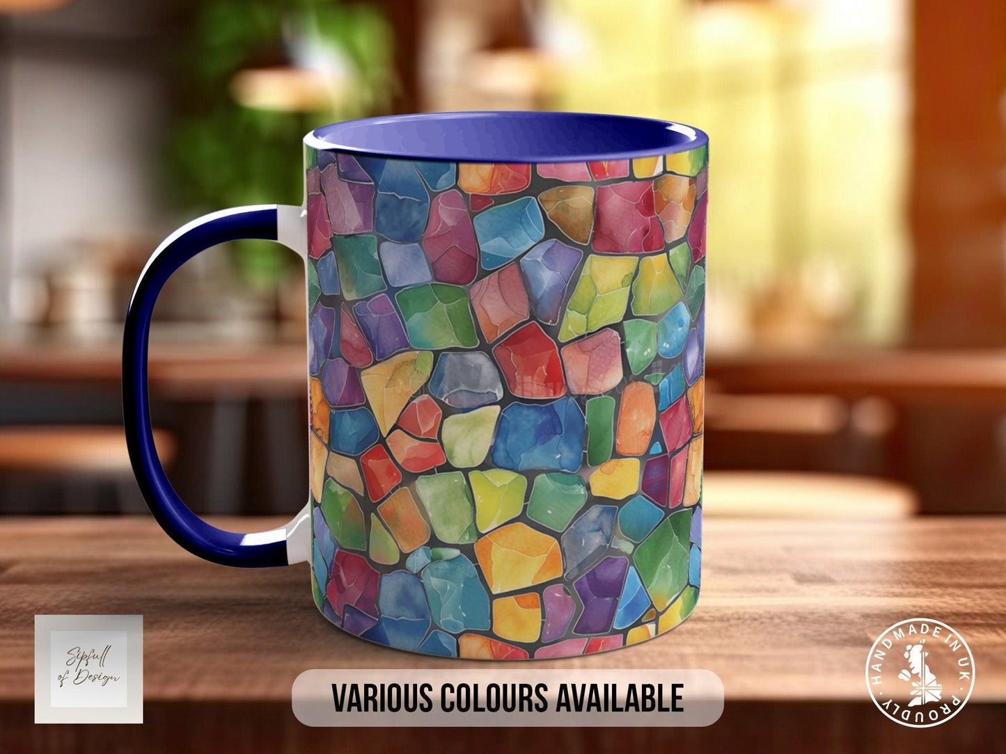 Watercolour Rainbow Stained Glass Pattern Full Wrap Coloured Art Mug - Design 12