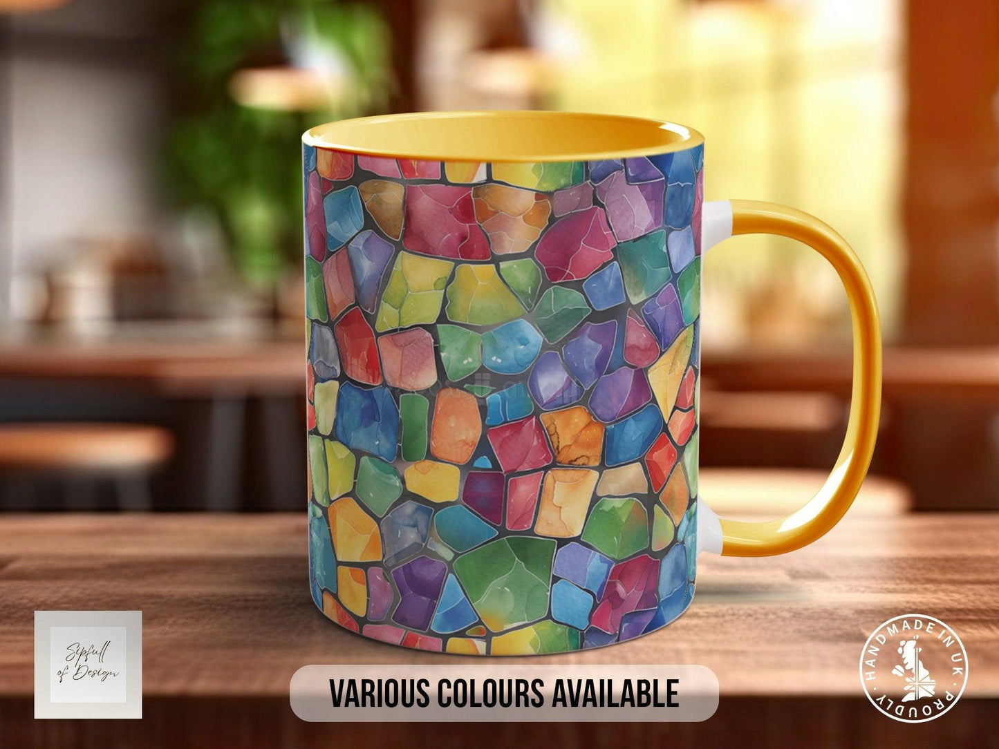 Watercolour Rainbow Stained Glass Pattern Full Wrap Coloured Art Mug - Design 12
