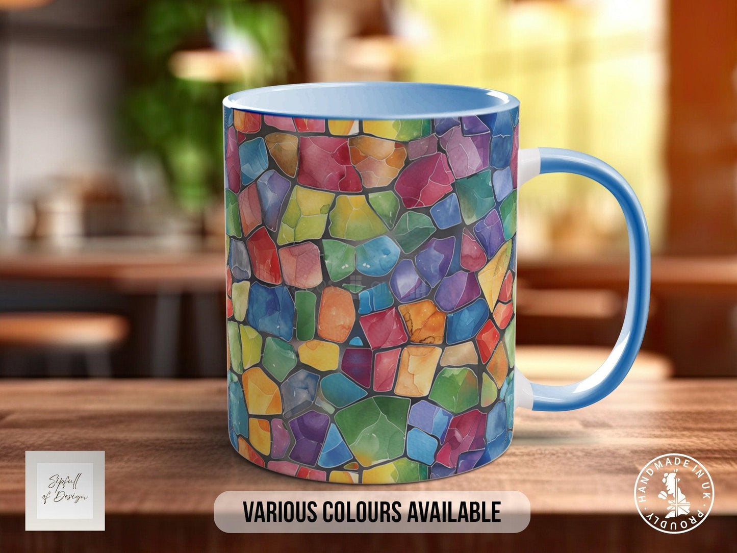 Watercolour Rainbow Stained Glass Pattern Full Wrap Coloured Art Mug - Design 12