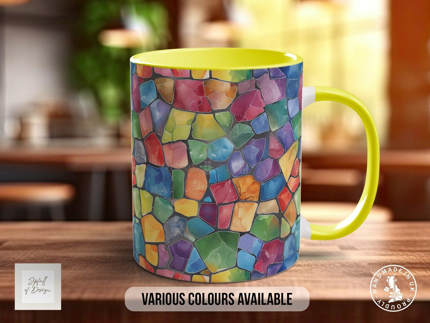 Watercolour Rainbow Stained Glass Pattern Full Wrap Coloured Art Mug - Design 12