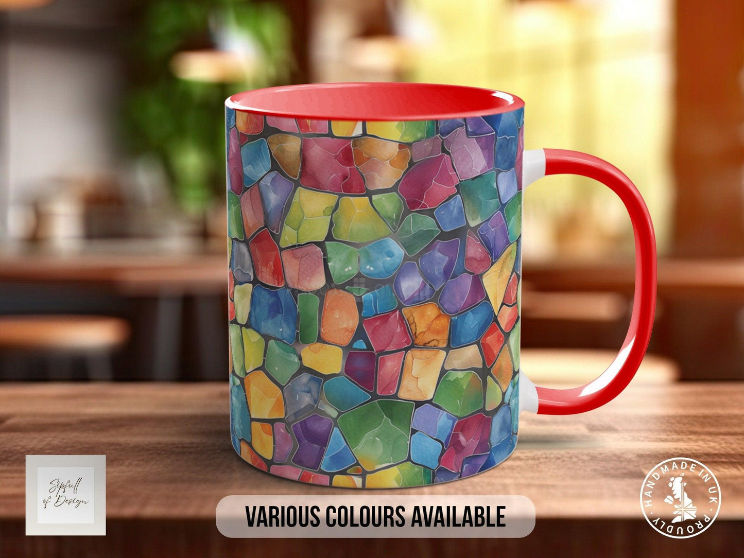 Watercolour Rainbow Stained Glass Pattern Full Wrap Coloured Art Mug - Design 12