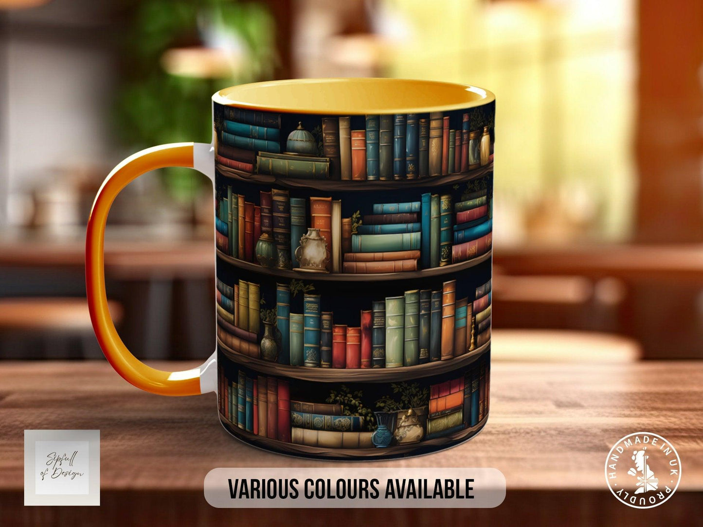 Book Shelf Pattern Full Wrap Coloured Art Mug - Design 2