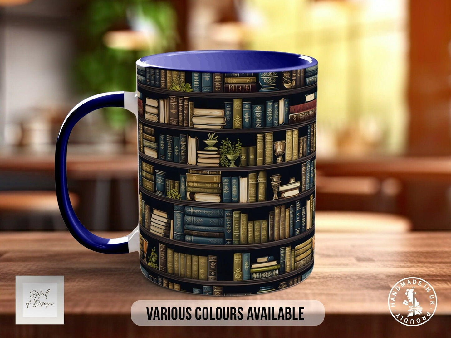 Book Shelf Pattern Full Wrap Coloured Art Mug - Design 3