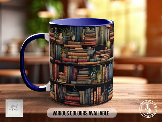 Book Shelf Pattern Full Wrap Coloured Art Mug - Design 4
