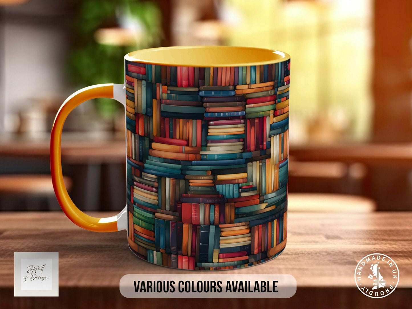 Book Shelf Pattern Full Wrap Coloured Art Mug - Design 7