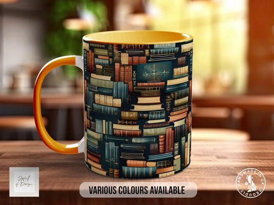 Book Shelf Pattern Full Wrap Coloured Art Mug - Design 11