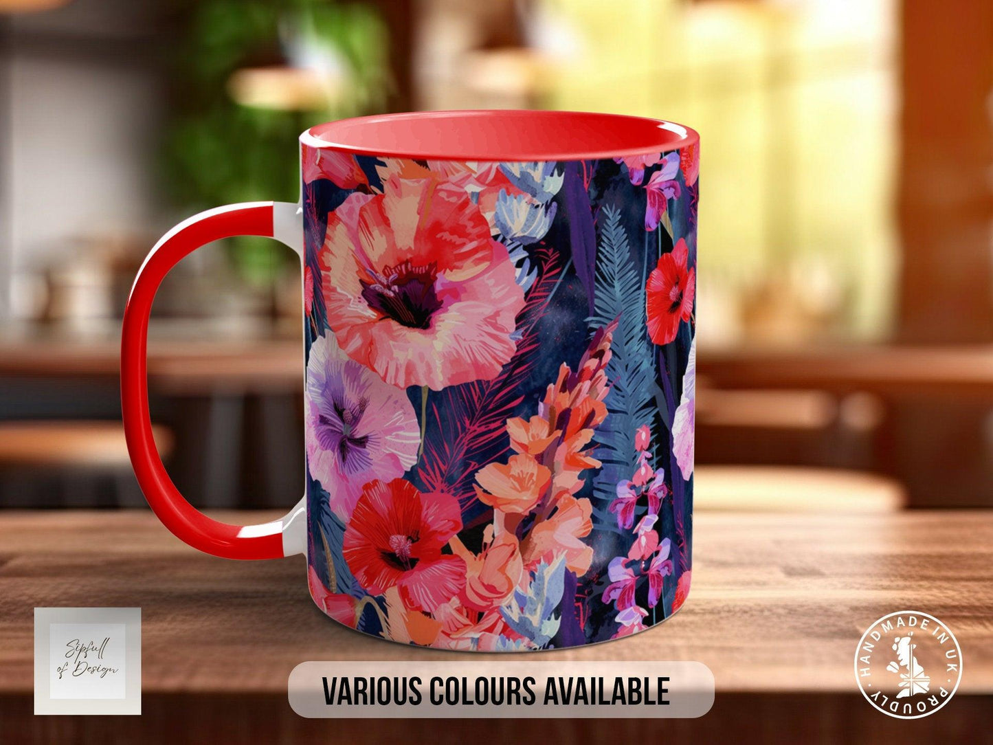 Birth Month Flowers Mug - August Gladiolus and Poppy -