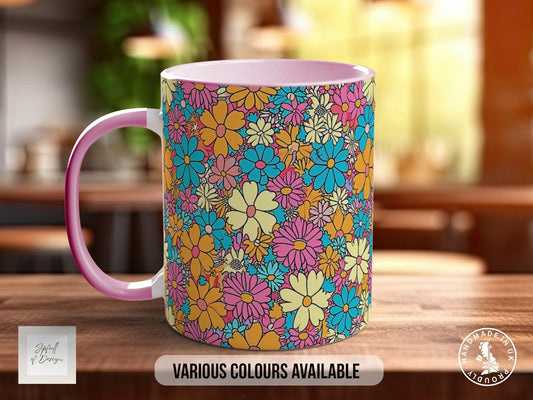 Coloured Groovy Flowers Full Wrap Art Mug - Design 1