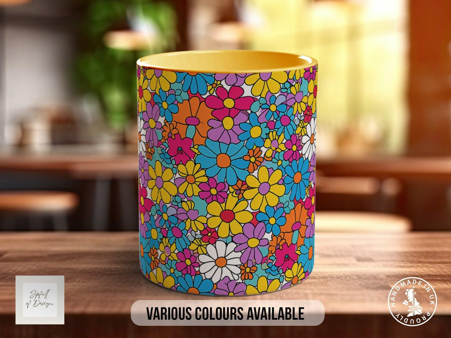 Coloured Groovy Flowers Full Wrap Art Mug - Design 4