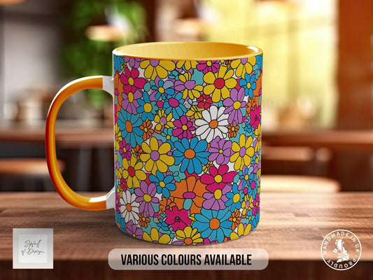 Coloured Groovy Flowers Full Wrap Art Mug - Design 4