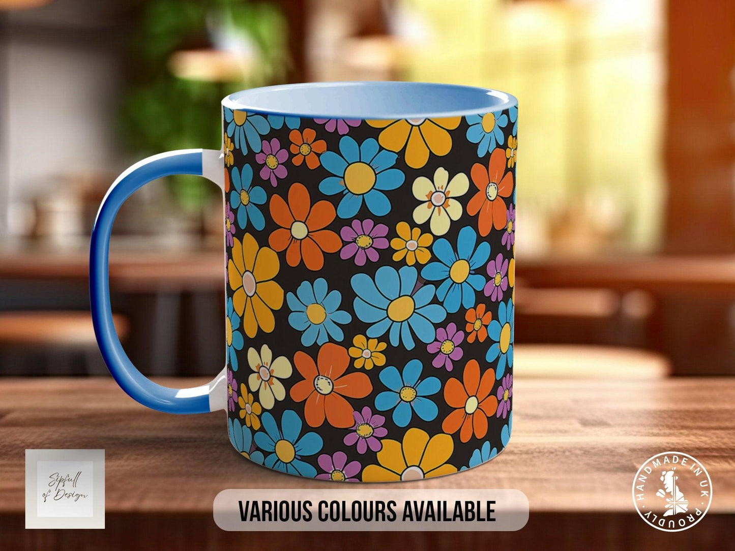 Coloured Groovy Flowers Full Wrap Art Mug - Design 12
