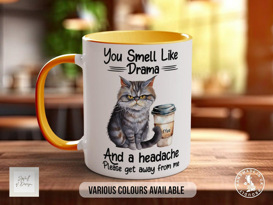 Funny Coffee Mug - Drama Free Cat Humour Mug | Dishwasher Safe Bone China