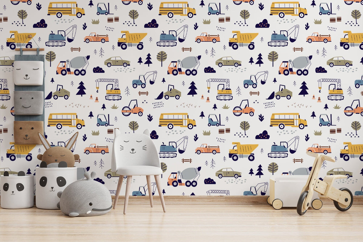 Cars and Trucks Nursery Wallpaper | Boys Wallpaper | Truck Wallpaper | Car Wallpaper | Bus Wallpaper | Wall Art | Peel and Stick or Traditional