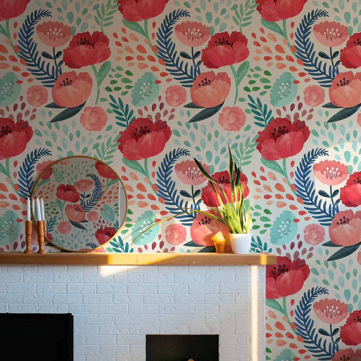 Red Poppy Flowers Wallpaper | Wall Mural | Wall Art | Nursery Decor | Floral Wall | Peel and Stick or Traditional