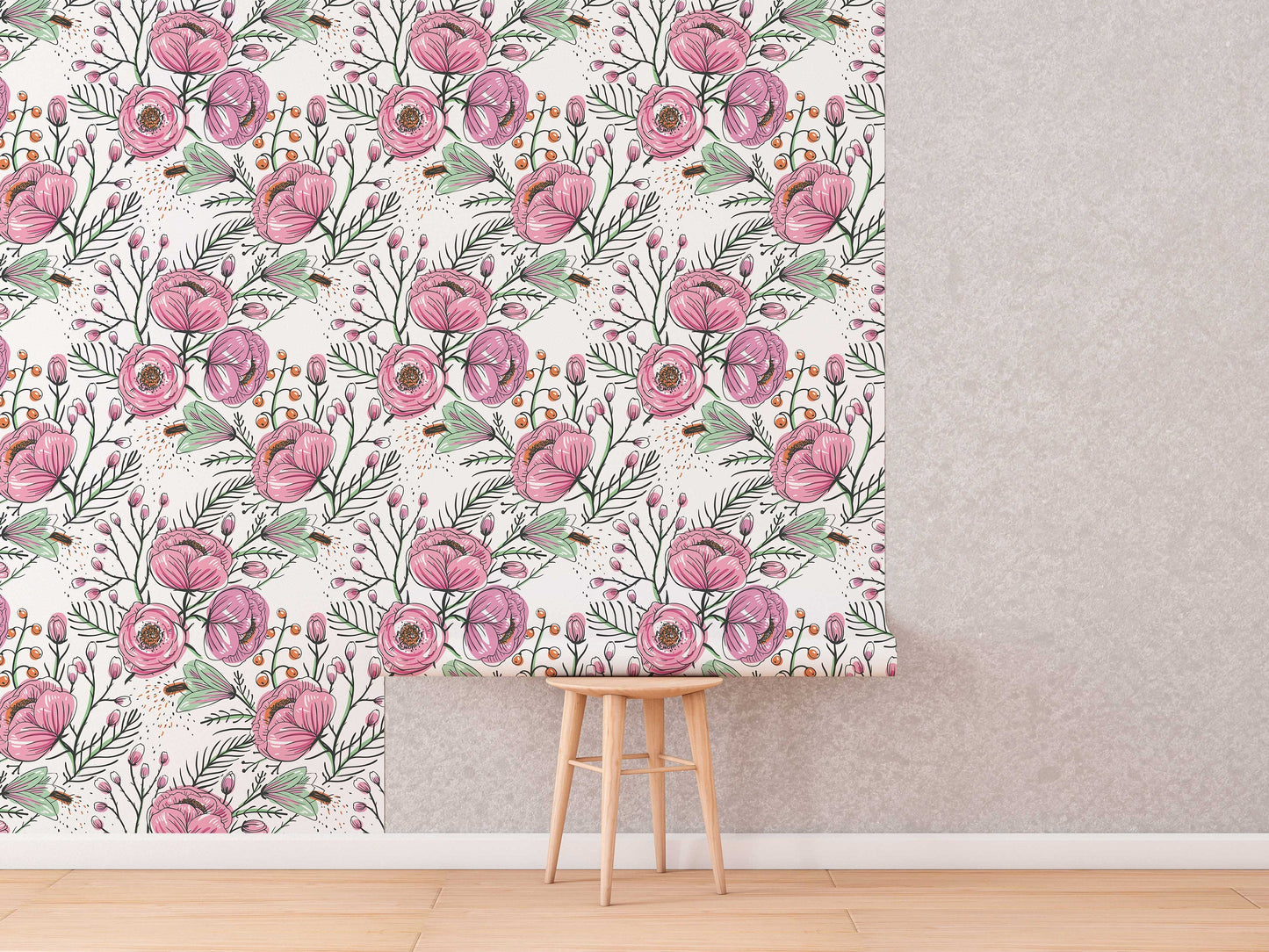 Purple Floral Wallpaper | Watercolour Flower Mural | Poppy Wallpaper