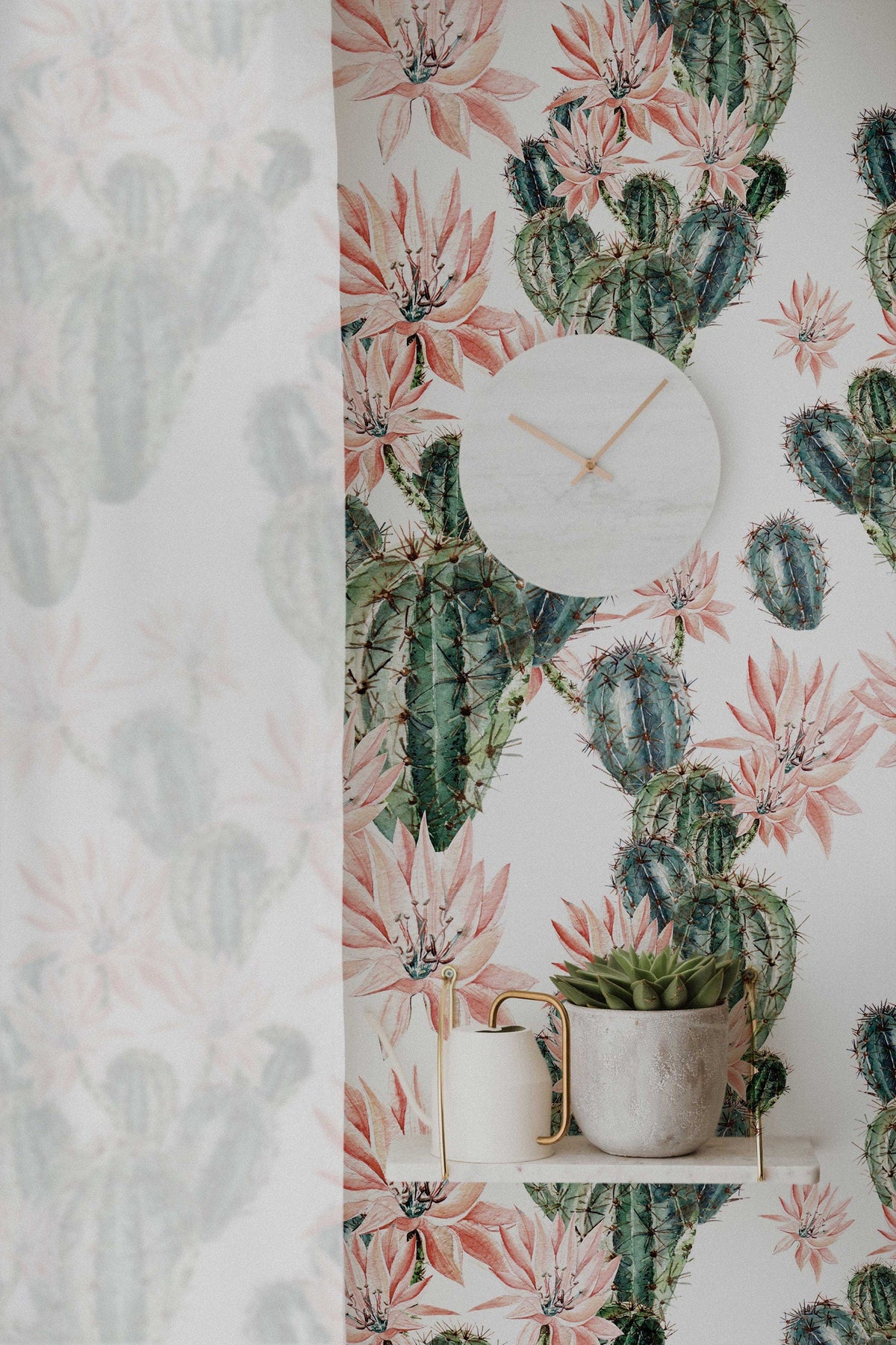 Watercolour Cactus Flowers Wallpaper | Cacti Wall Mural | Cactus Print | Floral Wall Décor | Floral Wallcovering | Peel and Stick or Traditional