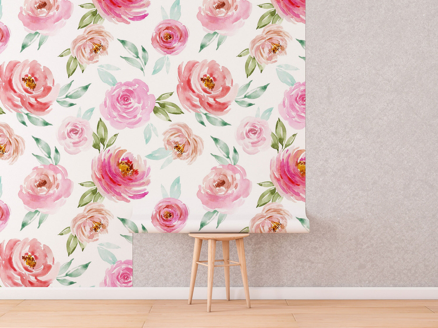 Soft Pink Roses Wallpaper | Floral Wallpaper Peel and Stick | Removable Wallpaper | Watercolor Wallpaper | Flower Wallpaper Mural