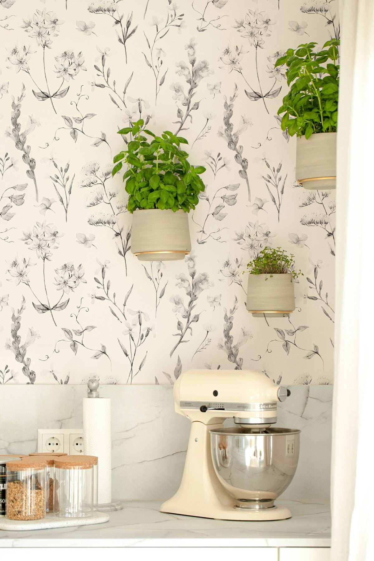 Delicate Wildflowers Wallpaper | Soft Shades of Grey Floral Pattern for All Rooms | Peel and Stick or Traditional
