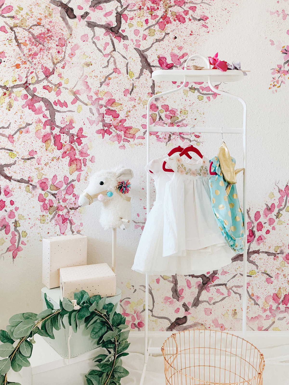 Spring Cherry Blossom Wallpaper | Watercolour Wall Mural | Floral Mural | Wall Murals | Peel and Stick or Traditional