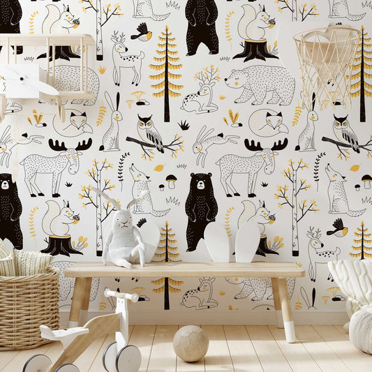 Watercolour Forest Wallpaper | Woodland Animal Wallpaper | Kids Wallpaper | Peel and Stick or Traditional