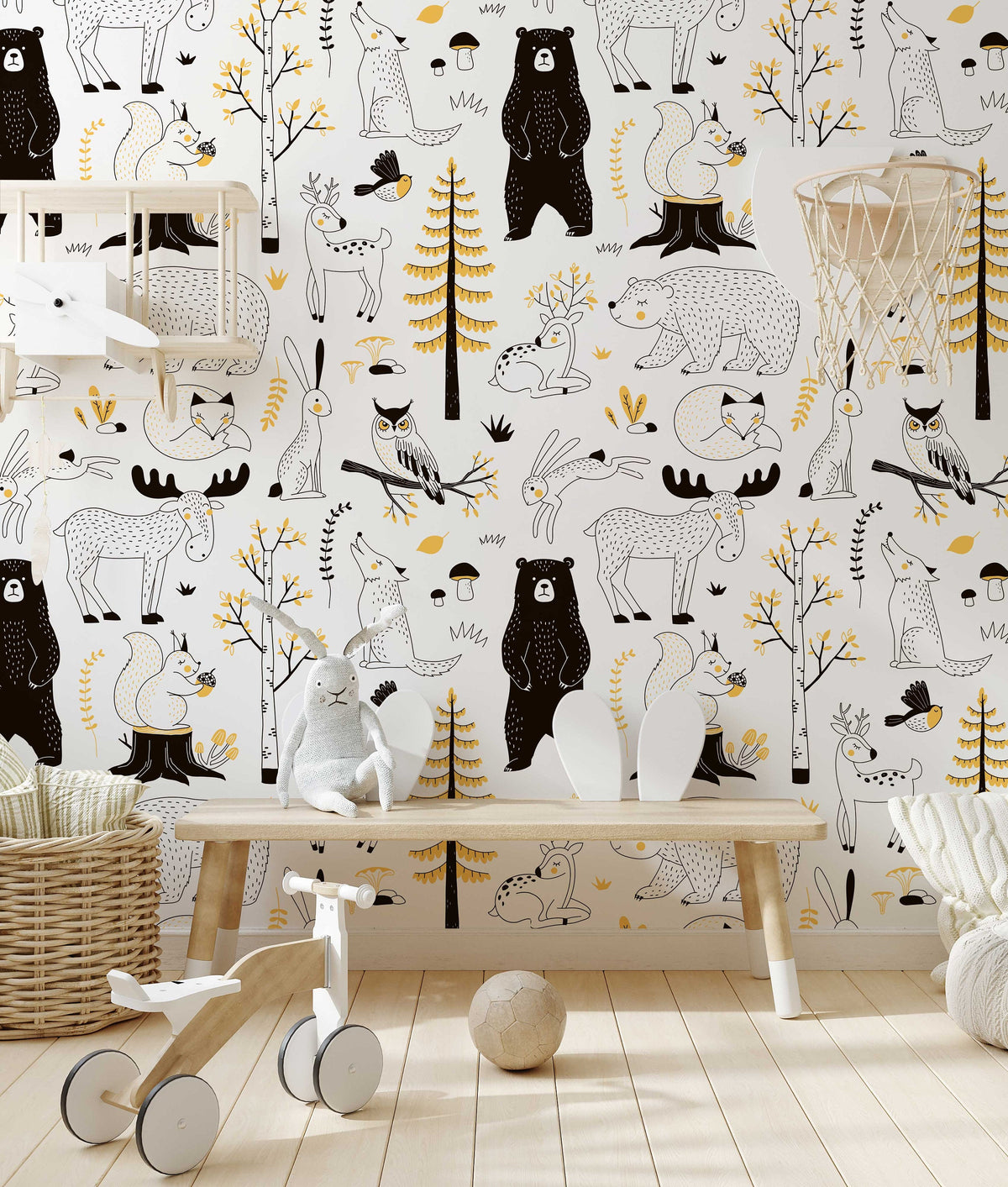 Watercolour Forest Wallpaper | Woodland Animal Wallpaper | Kids Wallpaper | Peel and Stick or Traditional