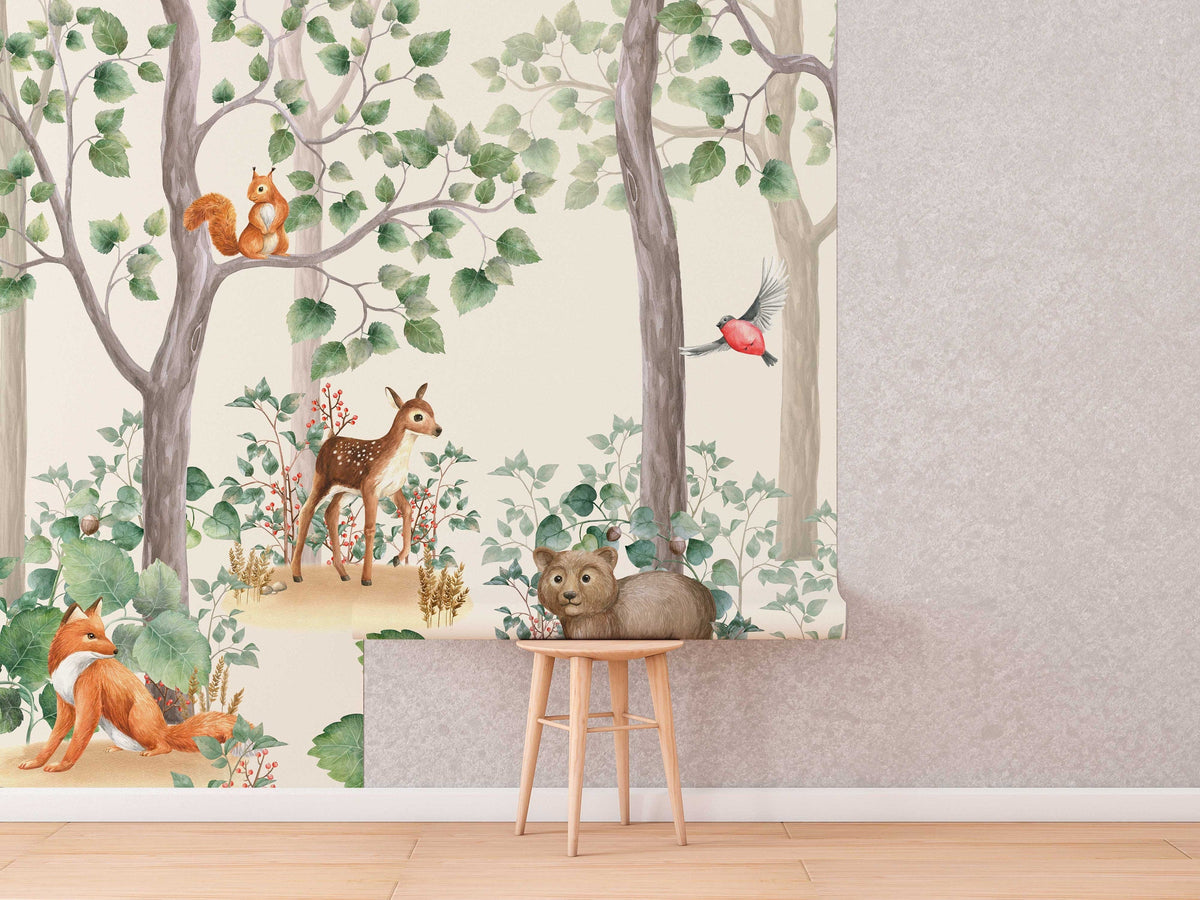 Kids Wallpaper | Kids Watercolour Forest Wall Mural | Peel and Stick or Traditional