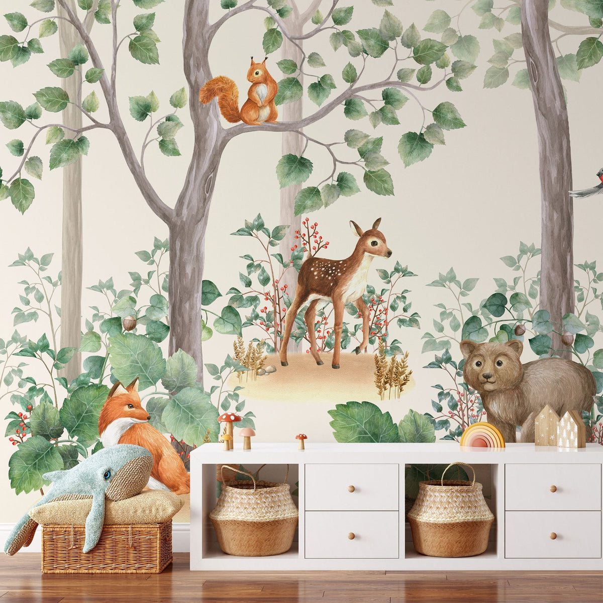 Kids Wallpaper | Kids Watercolour Forest Wall Mural | Peel and Stick or Traditional