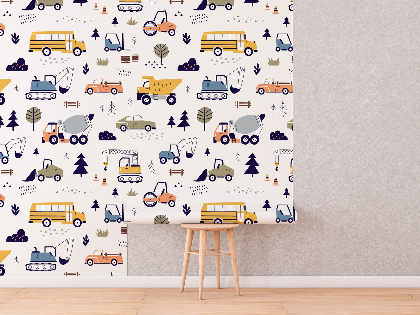 Cars and Trucks Nursery Wallpaper | Boys Wallpaper | Truck Wallpaper | Car Wallpaper | Bus Wallpaper | Wall Art | Peel and Stick