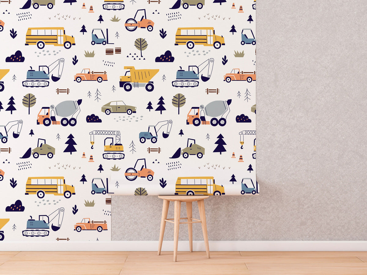 Cars and Trucks Nursery Wallpaper | Boys Wallpaper | Truck Wallpaper | Car Wallpaper | Bus Wallpaper | Wall Art | Peel and Stick or Traditional
