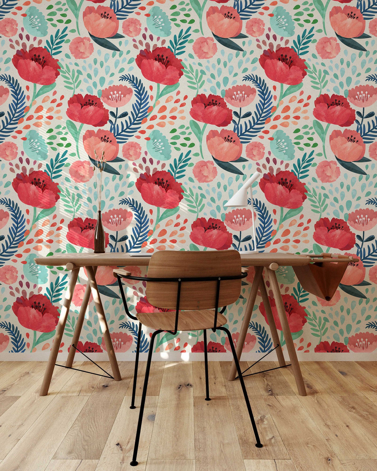 Red Poppy Flowers Wallpaper | Wall Mural | Wall Art | Nursery Decor | Floral Wall | Peel and Stick or Traditional