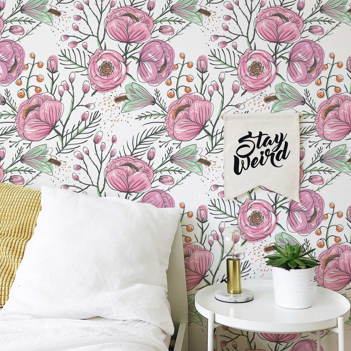 Purple Floral Wallpaper | Watercolour Flower Mural | Poppy Wallpaper | Peel and Stick or Traditional