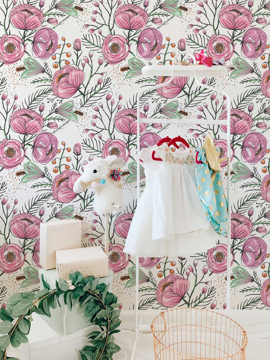 Purple Floral Wallpaper | Watercolour Flower Mural | Poppy Wallpaper